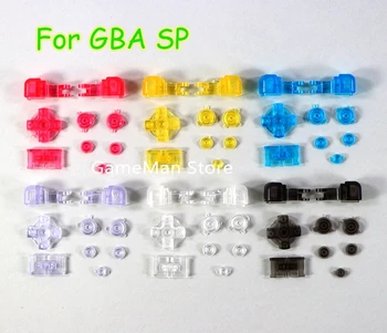 100 комплекта прозрачни пластмасови бутони A B Изберете Start L R D Pad за GBA SP Напълно прозрачен бутон Изображение