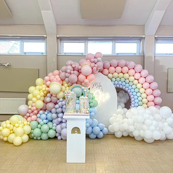 134 бр., набор от гирлянди от тестени изделия в пастелни цветове, с дъга балони и метални топки, комплект за детската душа, вечерни аксесоари, сватбен декор Изображение
