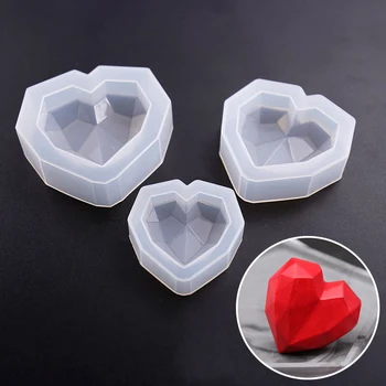 1бр 3D дизайн на сърцето любов Силиконова форма за торта Диамантени форма за сапун DIY Автомобили окачване Гипсова форма за сърцето Ръчно изработени Форми за свещи Изображение