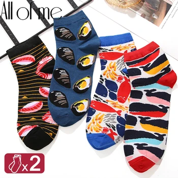 2 бр./компл., дамски средни чорапи, Топли чорапи, със сладките животни, дамски ластични чорапи, цветни Плодови закуски, средни чорапи за момичета в стил харадзюку Изображение