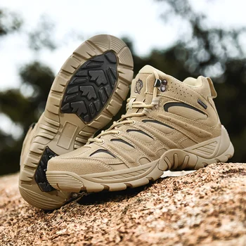 2020 нови обувки, военни тактически мъжки обувки, кожени ботильоны за армейского бойното поле в пустинята, армията мъжки обувки, големи размери 39-46 Изображение