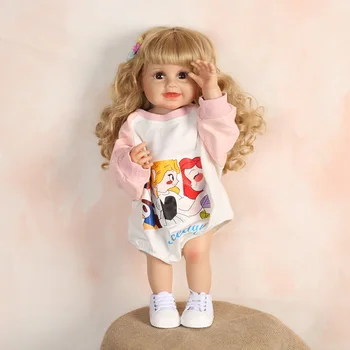 22-инчовата златни кудрявая кукла с улыбающимся лице Reborn Baby Doll момиче за детски играчки, подарък за рожден Ден, Детски празник Изображение