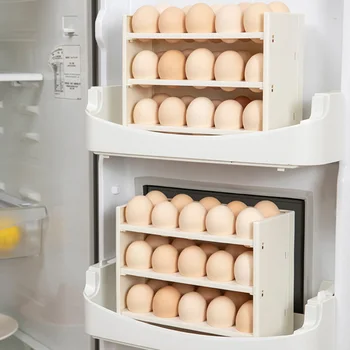 3-Слойный органайзер за съхранение на яйца в хладилника, Въртящи се сгъваеми рафтове за съхранение на яйца в хладилника, постоянен противоскользящий пластмасови за домашна употреба Изображение