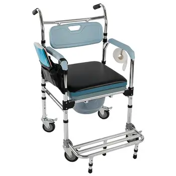 4 в 1 Мултифункционален стол за душата, алуминий, за възрастни, инвалиди, бременни жени, стол, скрин, стол за баня, светло синьо Изображение