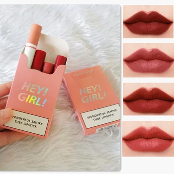 4 Цвята/комплект, женска сексуална червило за цигари, устойчиво матово червило, за овлажняване на устните, козметични, водоустойчив Червило във формата на димна тръба Изображение