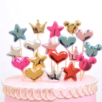 5 бр., Топперы за торта Love Happy Birthday, короната, звезда, знамена за кифли, сватбени аксесоари за детски рожден ден украса на тортата Изображение