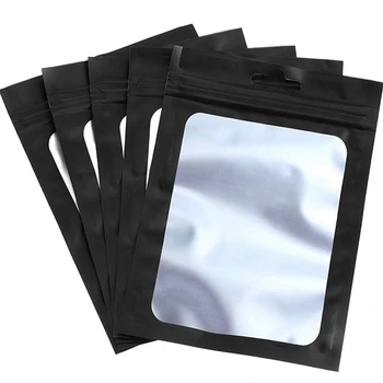 600 Парчета Закрывающихся Пакети За Съхранение на хранителни продукти С Прозрачен прозорец За Опаковане на кафе на зърна (черен, 2,4 X 4 инча) Изображение