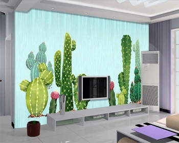 Beibehang Тапети по поръчка начало декор стенопис кактуси акварел градина хол, спалня, телевизор, разтегателен фон на стените, 3d тапети Изображение