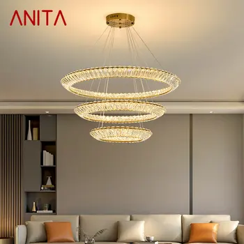 DENI Nordic, модерен окачен лампа с формата на пръстен, led кръгъл кристален полилей, творчески лампа клас апартамент за хола, Вили, спални Изображение