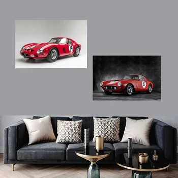 Ferraris 250 GTO Спортен автомобил Ретро снимка на Стенно изкуство Платно Картина за хола Плакати с суперкарами Декорация на дома в спалнята Изображение