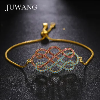 JUWANG 2018 Китайски Възел Кубичен Цирконий Crystal CZ Регулируем Маншет за Жени Златен Цвят/Сребърен Цвят Модни Бижута Изображение