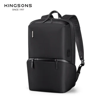 Kingsons Водоустойчива устойчива на износване раница за мъже, 15,6-инчов лаптоп, раница за бизнес пътувания, с USB порт за зареждане, които са отворени на 180 ° Изображение