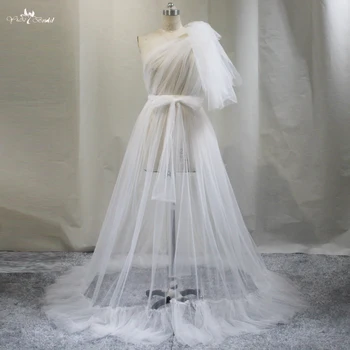 RSE932 Очарователно бяла сватбена фатиновое рокля за бременни, за да снимам, халат с едно рамо Изображение