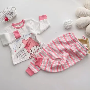 Sanrio My Melody/долни гащи за момичета, детски памук комплект термобелья за момичета, пролетно-есенна пижама с дълги ръкави и анимационни герои Изображение