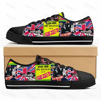 Sex Pistols пънк-рок група, висококачествени маратонки с ниска берцем, мъжки, дамски, юношески, парусиновые обувки, ежедневни обувки за чифта обувки по поръчка Изображение
