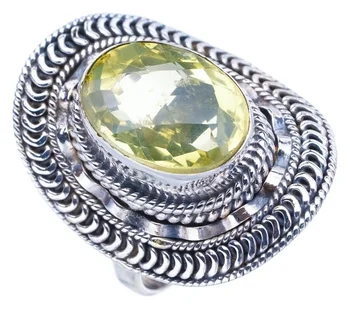 StarGems Натурален зелен аметист Регулируем пръстен от сребро 925 проба ръчно изработени 6.25 F0372 Изображение