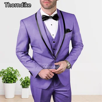 Thorndike 2023 Ежедневни светло Лилаво однобортные мъжки костюми Costume Homme Prom Terno Masculino Блейзър Младоженеца на Сватбен 3 бр. Изображение