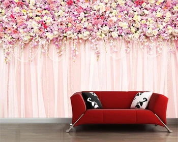 wellyu Индивидуални голям стенопис, декорация на сватбени сцени, 3D тапети, топло розово цвете, роза, тапети тапети за телевизор Изображение