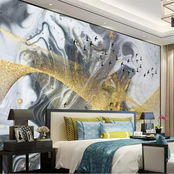 wellyu Модерен минимализъм, нови китайски златни линии, абстрактни настроение, на фона на стената, голяма фреска на поръчка, зелени тапети Изображение