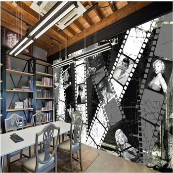 wellyu обичай мащабни стенописи Хепбърн Монро, черно-бели инструменти за теглене на филми, музика за фон на стената, нетъкан тапет Изображение