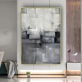 Абстрактна сиво стенни художествена картина 100% Ръчна изработка на Модерна живопис с маслени бои Върху платно Плакат на Cuadros Home Room Decor Image Подарък Изображение