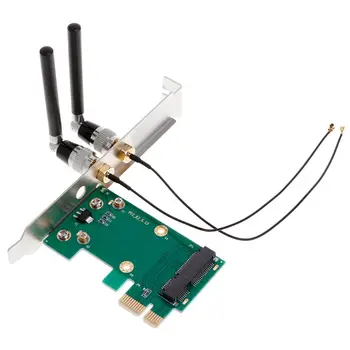 Безжична мрежова карта Wi-Fi Mini PCI-E за PCI-E 1X Тенис на адаптер + 2 антени Изображение