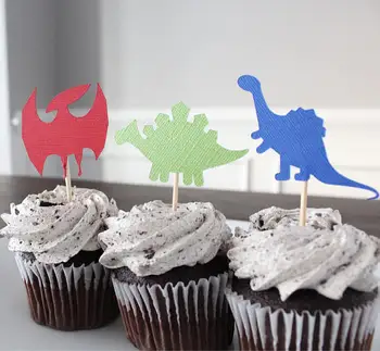 блясък, динозавър, рожден ден момче на cupcake топперы детски душ кръщение украса на партията поничка за десерт избира Изображение