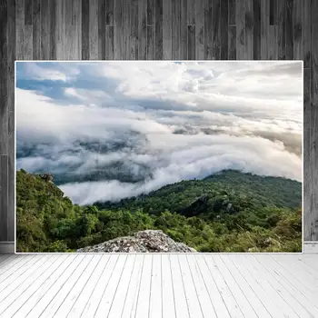 Бял Облачен мъгла Декори за фотография гори, Природа Пейзаж на върха на планината Персонализирани фонови снимки Изображение