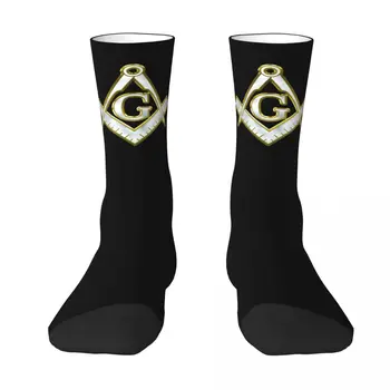 Бяло Злато, масонски златен квадратен компас, чорапи, мъжки, Дамски чорапи от полиестер, Адаптивни Забавни Изображение