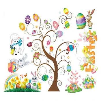 Великденски стикери прозорец, Дърво, Заек, яйце, Стикер на стената, Вратата, Начало Декор, Картинки с животни, Декорация Изображение