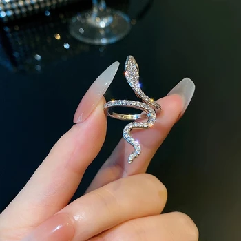 Винтажное пръстен с микро-инкрустация под формата на циркониевой змия, пръстен върху пръста за жени, Ins Регулируеми пръстени с кристали за момичета, вечерни украса за годеж Изображение