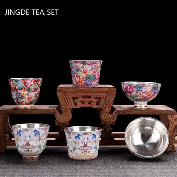 Висококачествено Сребро притирочная керамични чаена чаша Цзиндэчжэнь, цветен емайла чаен комплект, чаена чаша ръчна изработка, преносима майстор-чаша Изображение
