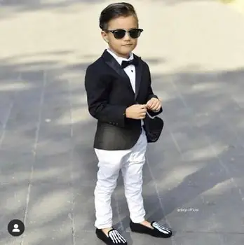 Всекидневен костюм Homme, Детски костюм с един ангажимент пръстен, Оборудвана смокинг за момчето, 2 броя в комплект, Terno Masculino (бяло яке + черни панталони) Изображение