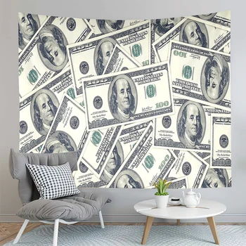 Гоблен с доларова купюрой на тема пари Франклин, окачена на стената, ретро Доларова фонова материя за спалня, хол, купоните в общежитията, Стенно одеяло Изображение