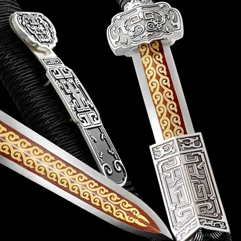 Готов за битка меч кунг-фу китайската династия Хан, сабя Руи Джиан, Остър стоманен нож с високо съдържание на манган/кожен покритие, дървена сабя, Изображение