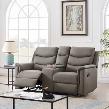 Грей двойна спортен диван от изкуствена кожа, лесно монтируемый, е мек и удобен за вътрешна мебели за всекидневната Изображение