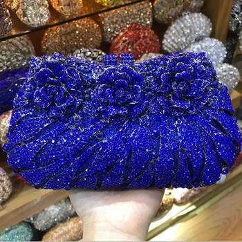 Дамска чанта с цветя модел, злато, кристал, кристали, дамски сватба парти, вечерни метална кутия, клатч, чанта през рамо Bolsa Feminina Pequena. Изображение