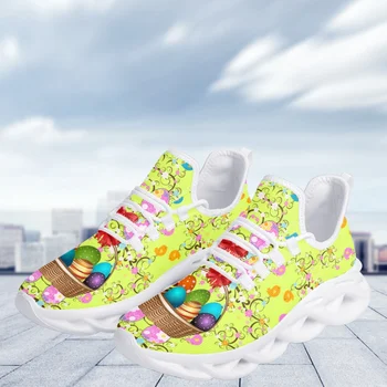 Дамски обувки на плоска подметка с великден яйце, подарък, модни дамски мрежести леки маратонки с флорални принтом, удобна градинска обувки за ходене, Zapatillas Изображение