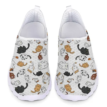 Дамски обувки с хубав принтом котка от карикатура, маратонки с мека подметка за възрастни, пролетно-есенна ежедневни дамски обувки 2022 Изображение