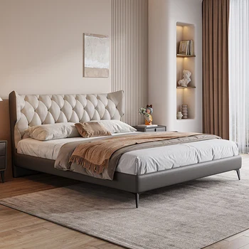 Двойно легло италиански дизайн, изработена по поръчка, безплатна доставка, дизайнерски тапицерия на таблата, луксозно обзавеждане за спални, двойни легла Изображение