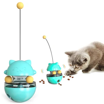 Диспенсер за котки предложения, Плюшени неваляшка, Интерактивен топка за котки, Играчки-пъзели, котешки закуски, Топката бавно подаване на Изображение