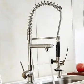 Домакински кухненски разтегателен пружинен кран с въртене на 360 градуса, смесителна батерия за топла и студена вода кран за мивка Изображение