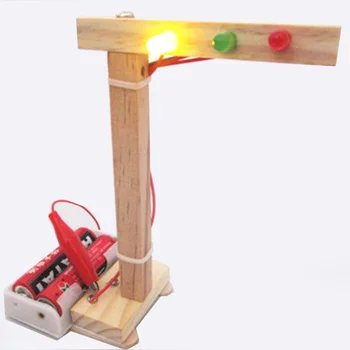 Дървени образователни, научни експериментални технологии Светофари Опитен модел на Строителни комплекти Детски играчки за деца DIY Събрание Изображение