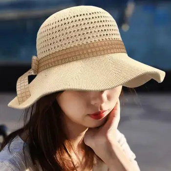 Елегантна, удобна есенно-зимна шапка с лък, дамска шапка, однотонная солнцезащитная Изображение