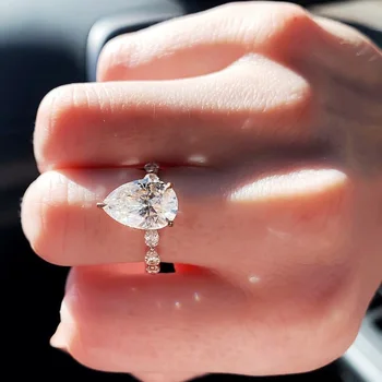 Женски пръстен от бяло злато 9 До с диамантен пръстен Mosan в капка вода 3 карата D VVS1, пръстен за сватба, годеж, подарък за годишнина Изображение