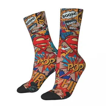 Забавен Луд Чорап за Мъже в стил Поп-Арт с Комиксами в стил Хип-Хоп, Супергерои Харадзюку, Честит Принт, Чорапи за Момчета, Всекидневни Подарък Изображение