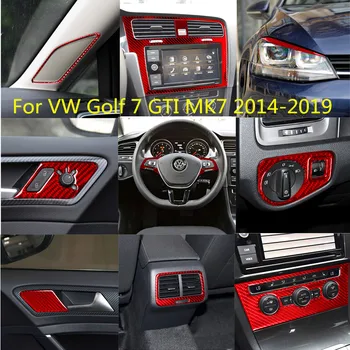 Защита на интериора на колата, червен стикер от въглеродни влакна за Volkswagen VW Golf 7 GTI MK7 2014-2019, аксесоари за подреждане Изображение