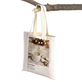 Зимна коледна снимка в стил харадзюку, имбирная чанта Pantone, сгъваема на тъканта, чанта за пазаруване, холщовая чанта-тоут, дамски чанти, за пазаруване Изображение