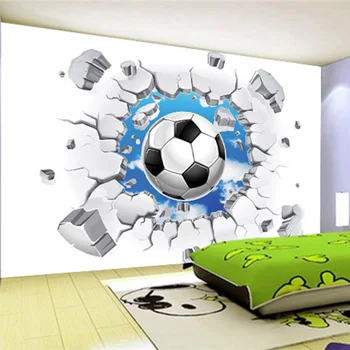 Индивидуални 3D стенни тапети Модерен просто футбол Счупени фотообои Детска спалня хол креативен интериор Изображение
