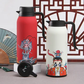 Интелигентен кана-термос от неръждаема стомана с умни кафе чаши, в стил китайска опера от неръждаема стомана, топло за топла вода Изображение
